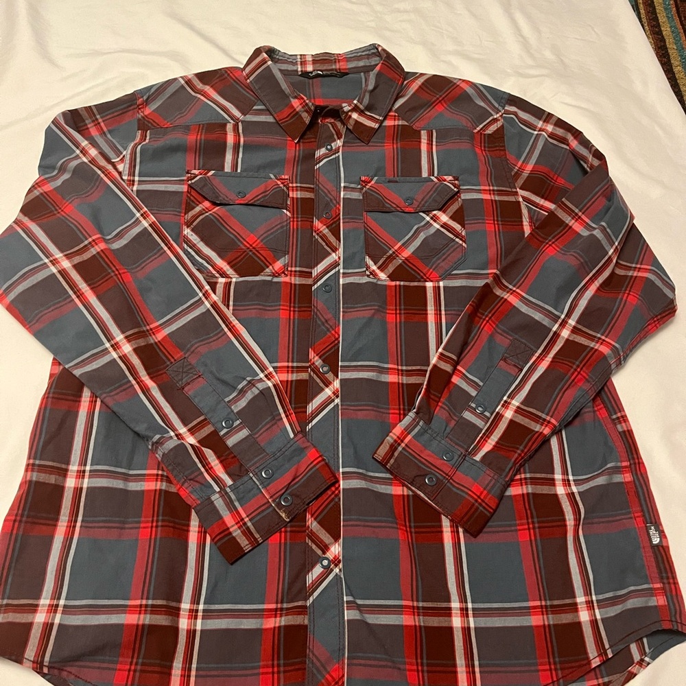 Men's Red and Gray Plaid Button-Up Shirt